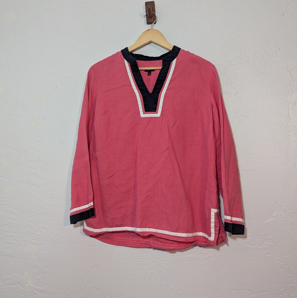 Women's Linen Pink Tunic Top Coastal Summer Colorful Lightweight Beach Casual M